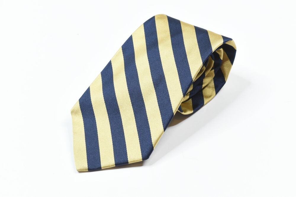 Brooks Brothers 346 Neck Tie Mens Blue Gold Stripe 100% Silk Classic